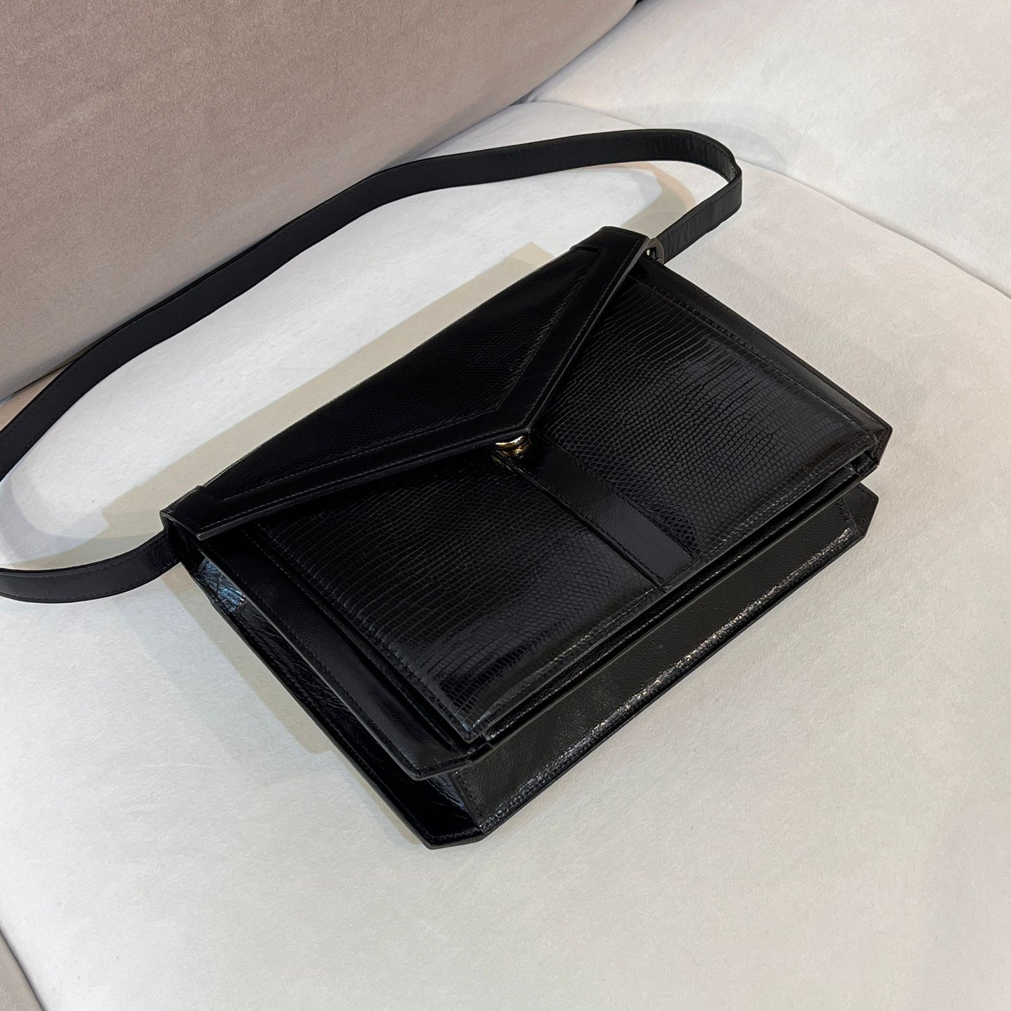 Yves Saint Laurent Vintage Lizard Embossed Leather Flap Shoulder Bag