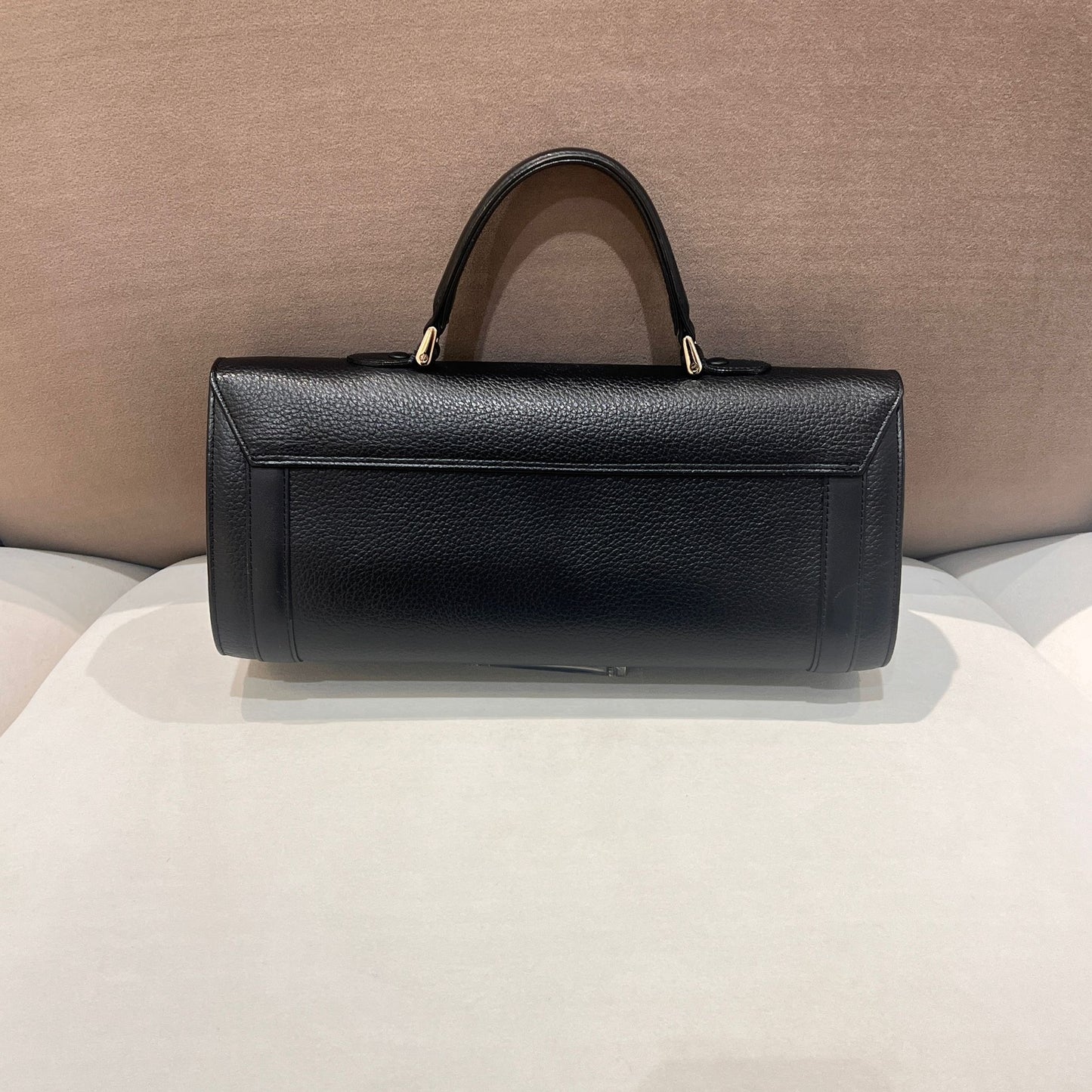 Burberry Vintage Black Grained Leather Cylindrical Top Handle Bag