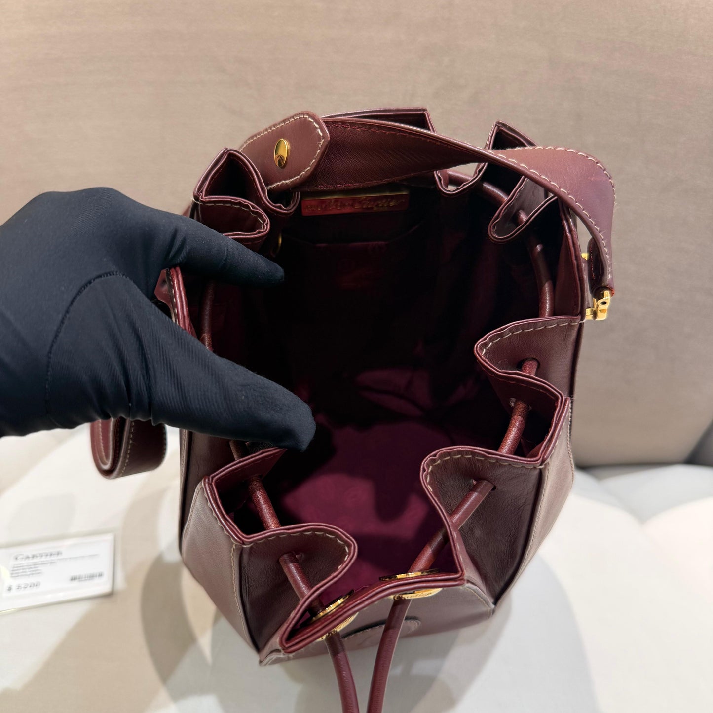 Cartier Vintage Must De Cartier Burgundy Leather Drawstring Shoulder Bag