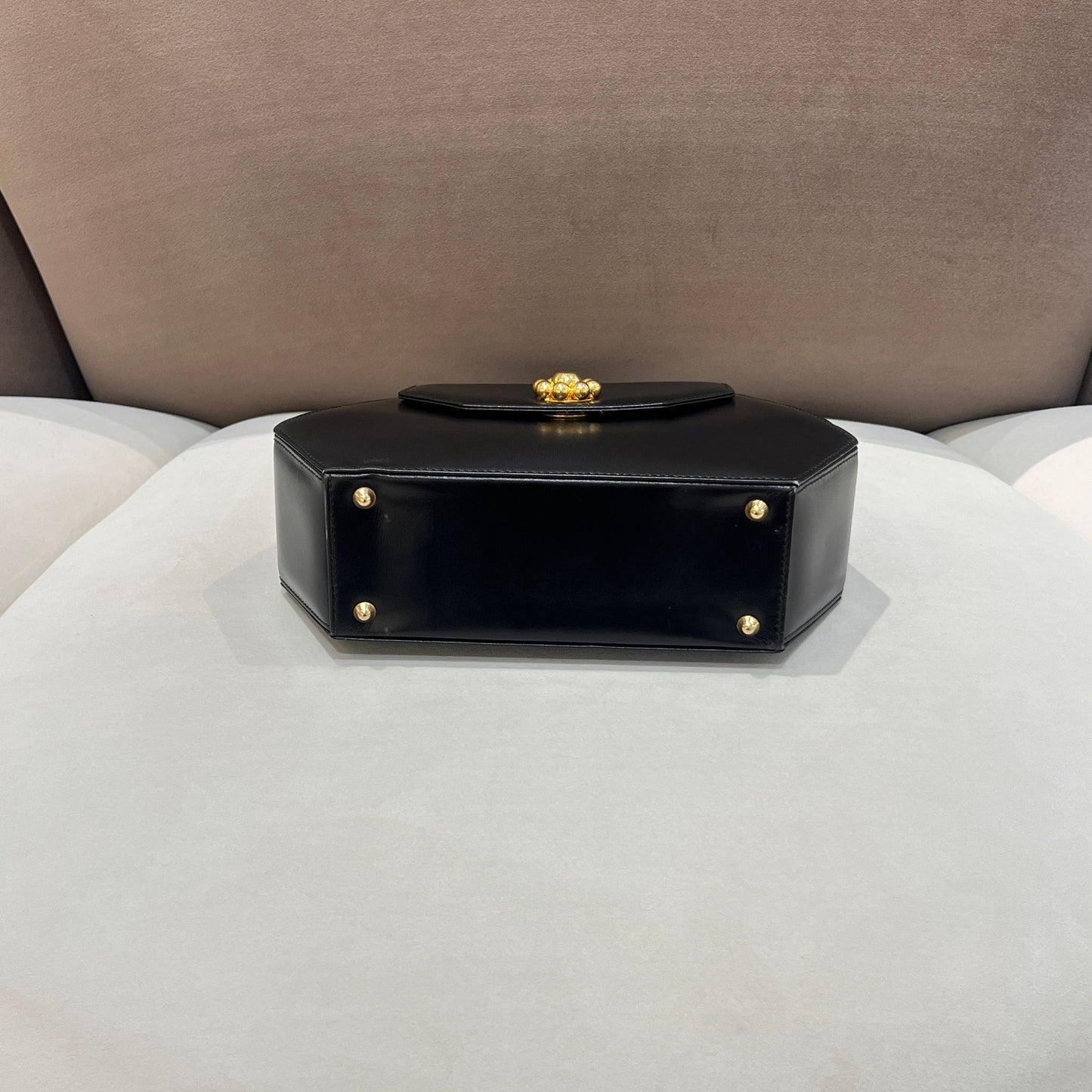 Bally Vintage Black Leather Hexagonal Top Handle Handbag