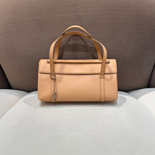 Cartier Vintage Beige Cabochon Leather Flap Handbag