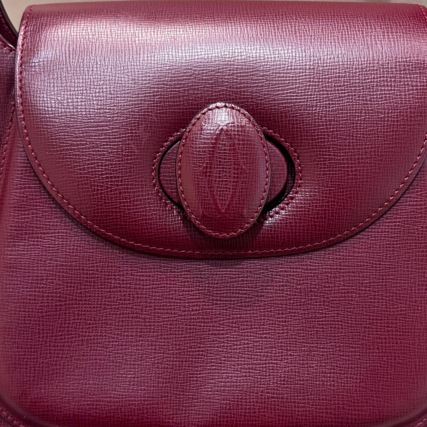 Cartier Vintage Must De Cartier Wine Red Leather Hobo Shoulder Bag