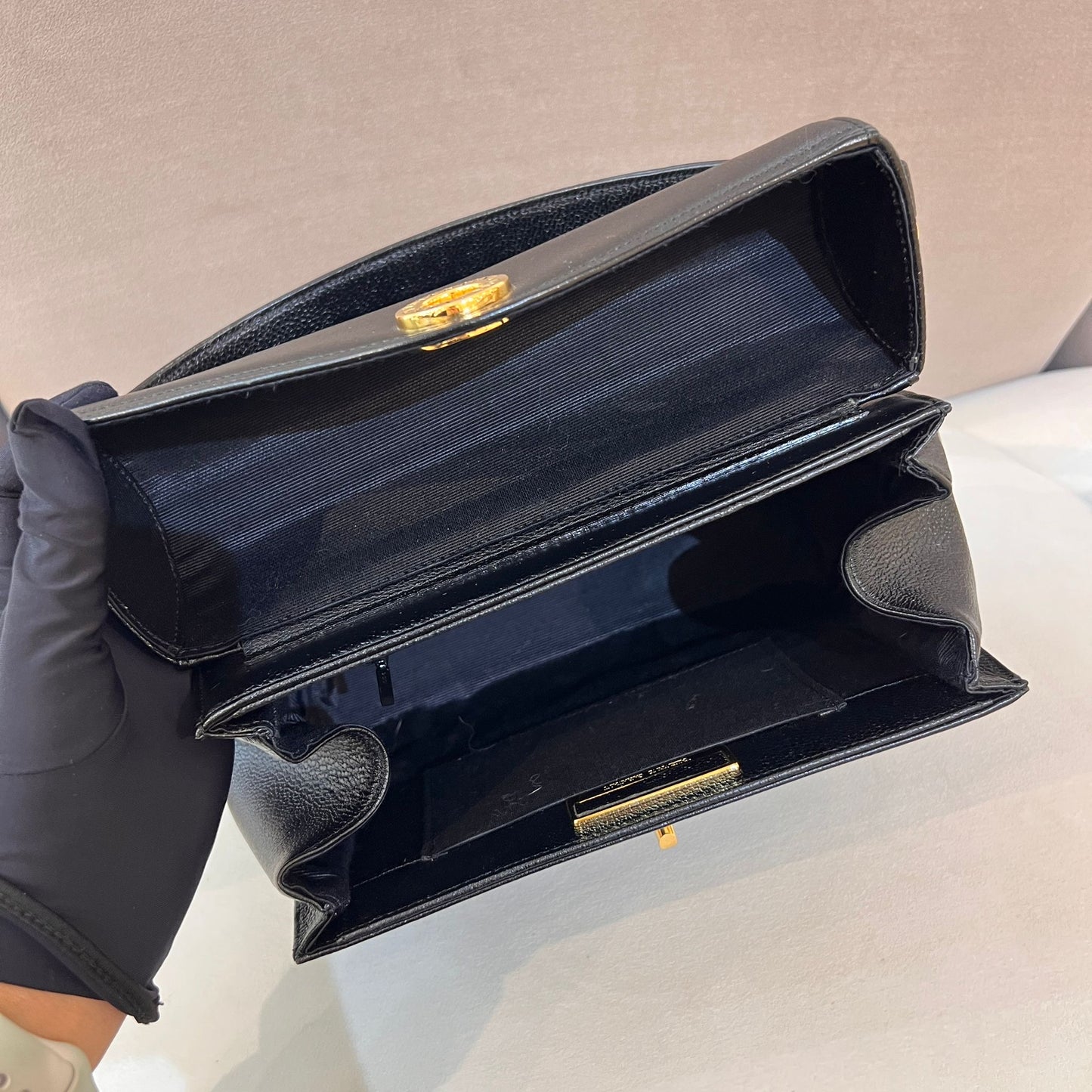 Valentino Garavani Vintage Black Leather Gold Turn-Lock Top Handle Bag