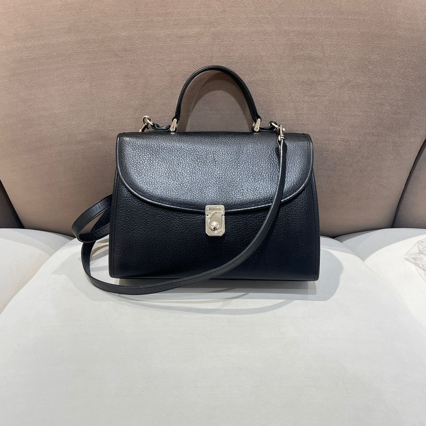 Burberry Vintage Black Grained Leather 2-Way Top Handle Handbag