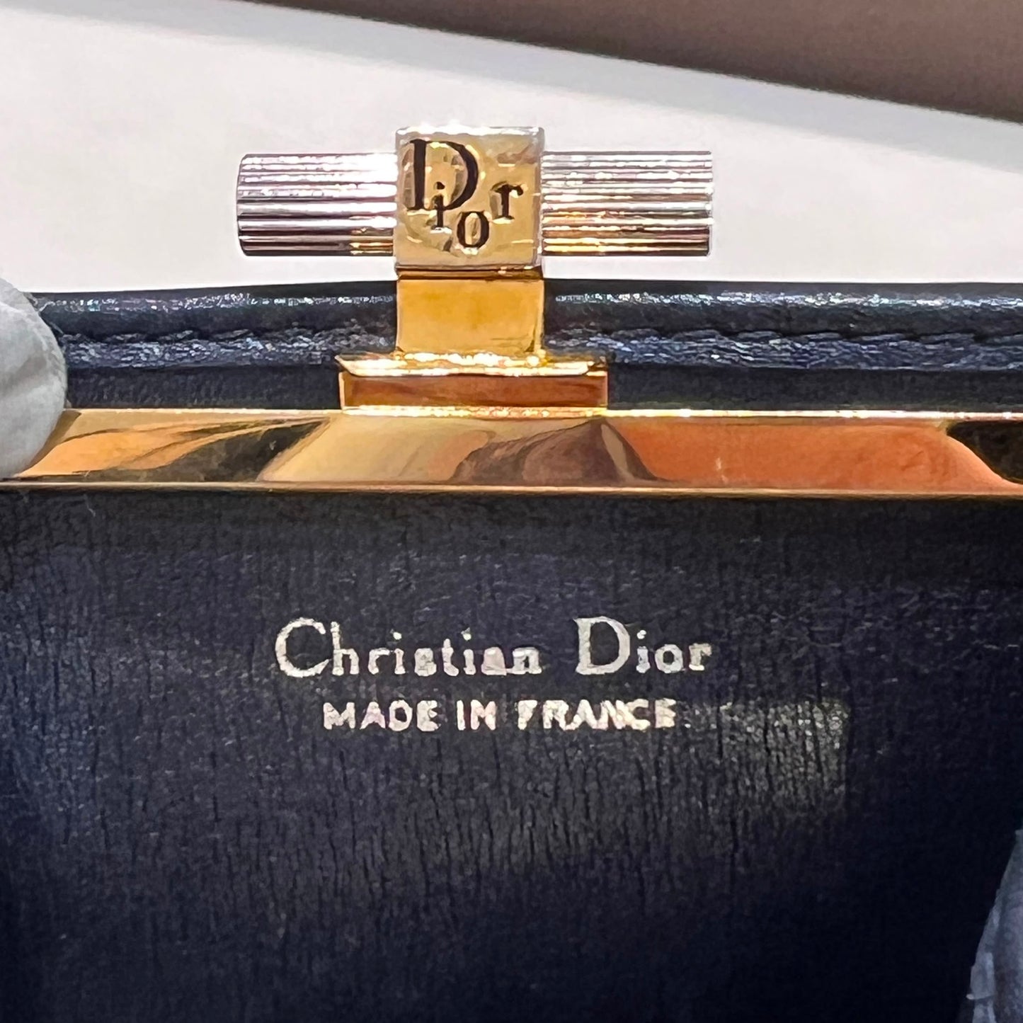 Christian Dior Vintage Trotter Oblique Kiss Lock Coin Purse Navy