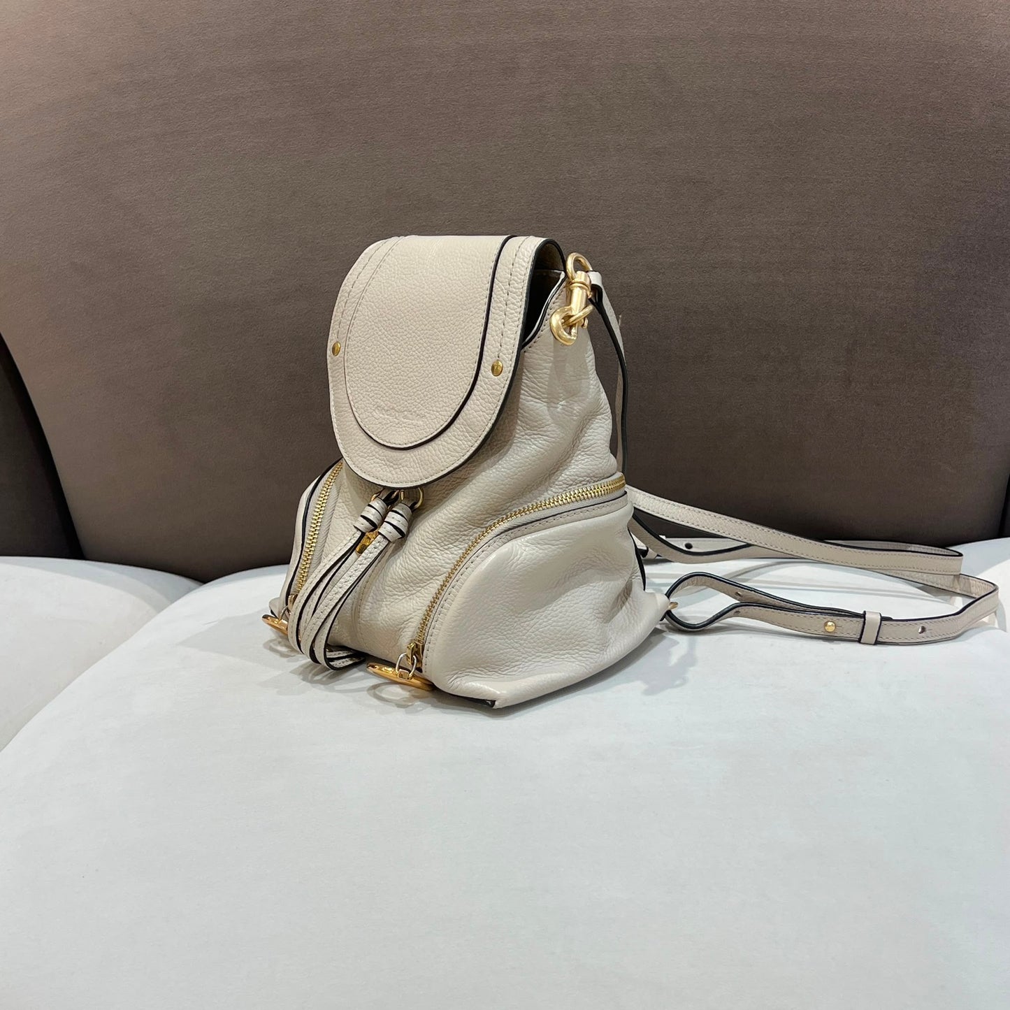 See By Chloé Vintage Ivory Leather Drawstring Backpack