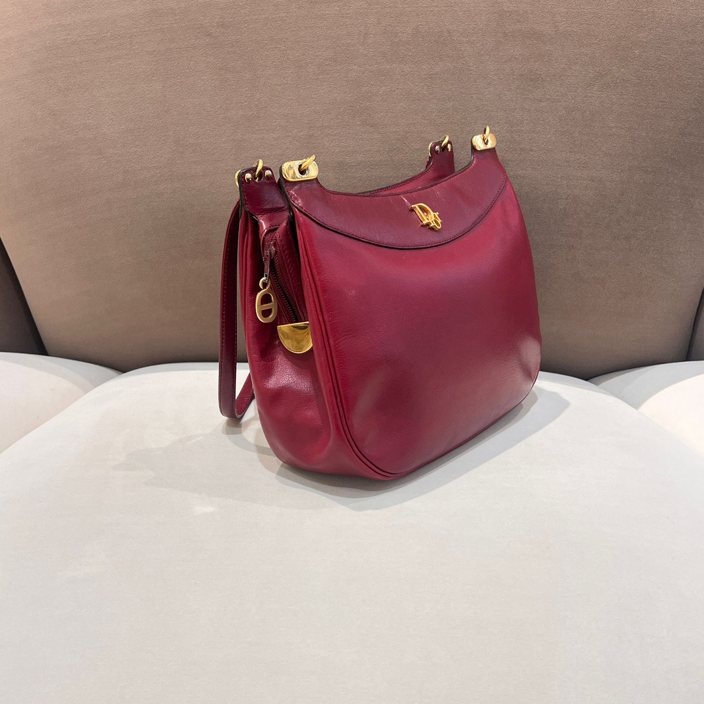 Christian Dior Vintage Burgundy Calfskin Cd Shoulder Bag