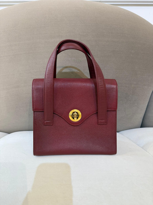 Givenchy Vintage Turn Lock Bordeaux Red Leather Handbag