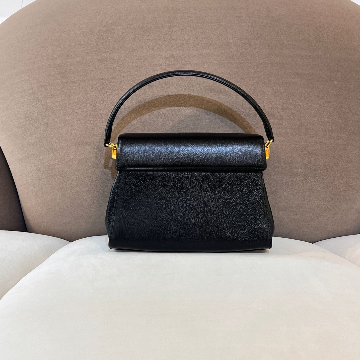 Valentino Garavani Vintage Black Leather Gold Turn-Lock Top Handle Bag