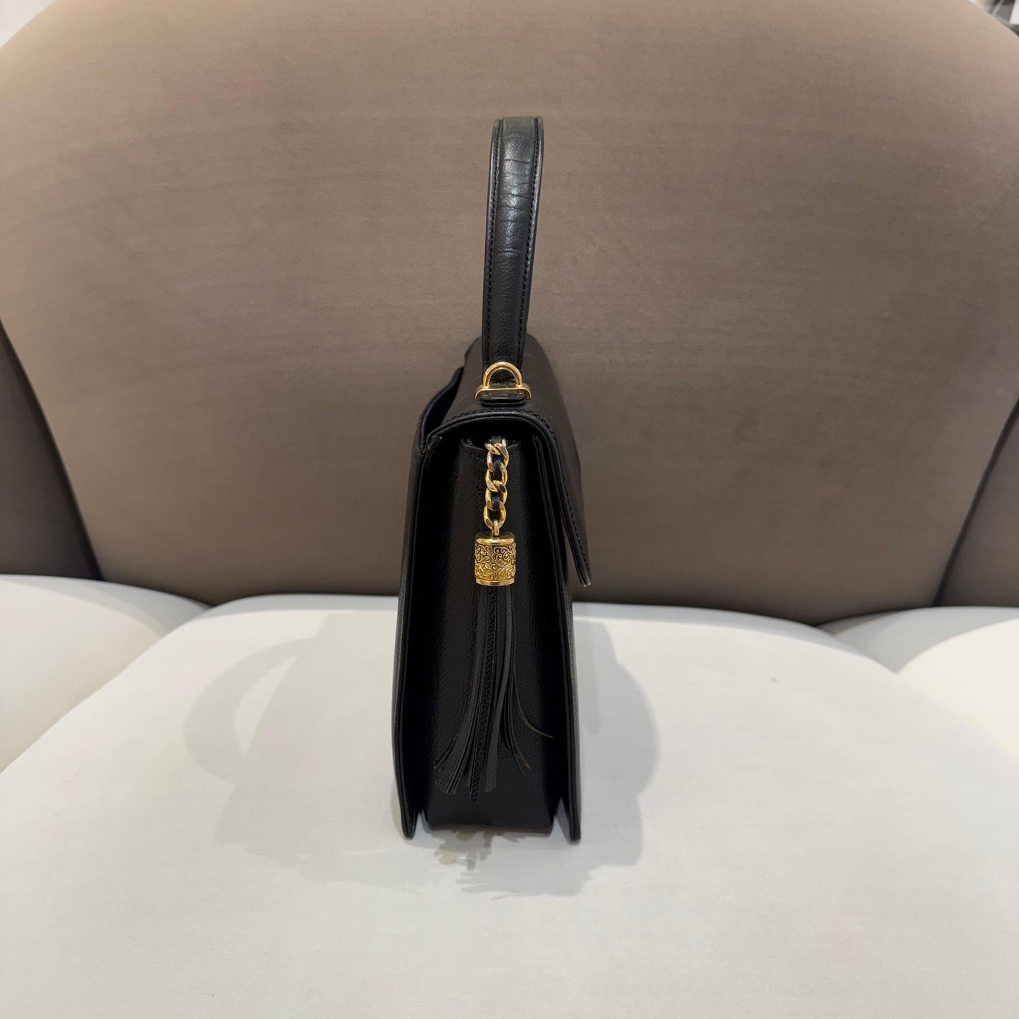 Valentino Garavani Vintage Black Leather 2-Way Top Handle Shoulder Bag