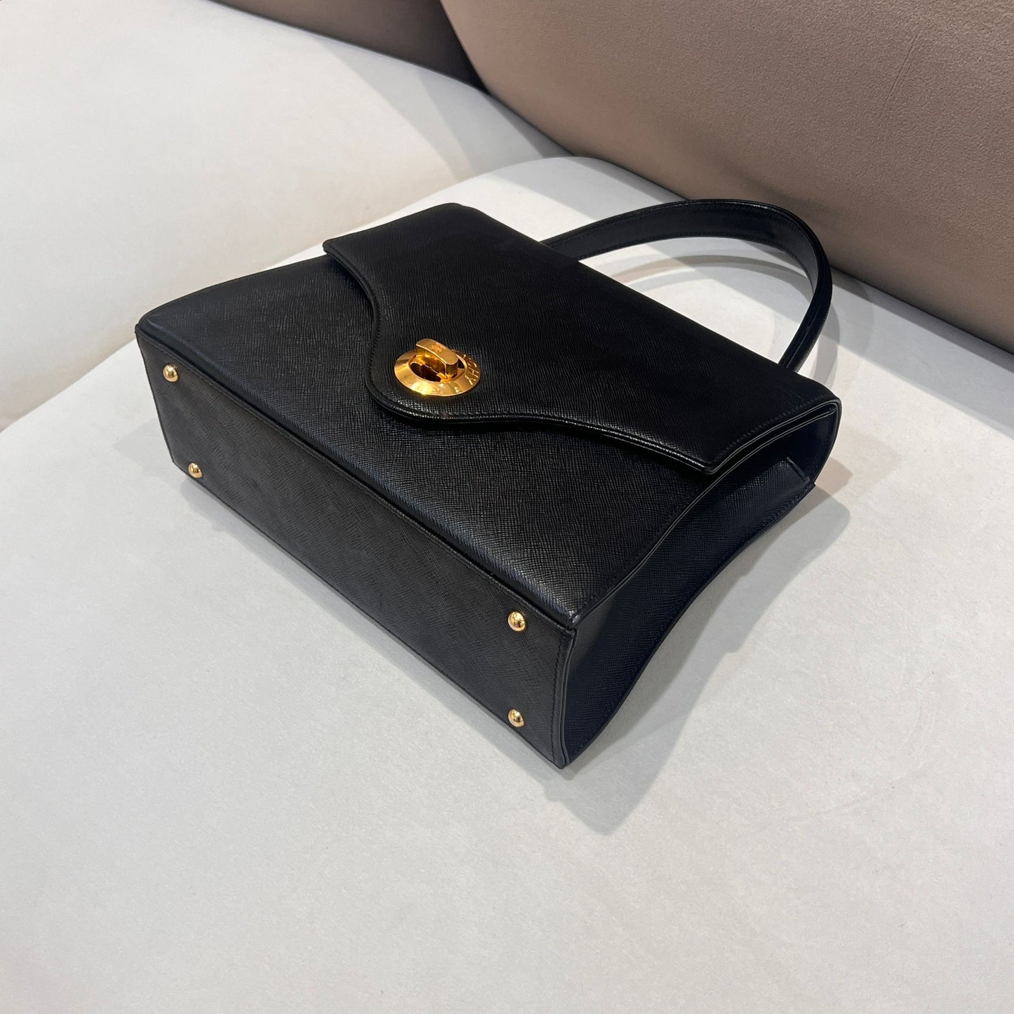 Givenchy Vintage Anagram Embossed Black Leather Top Handle Handbag