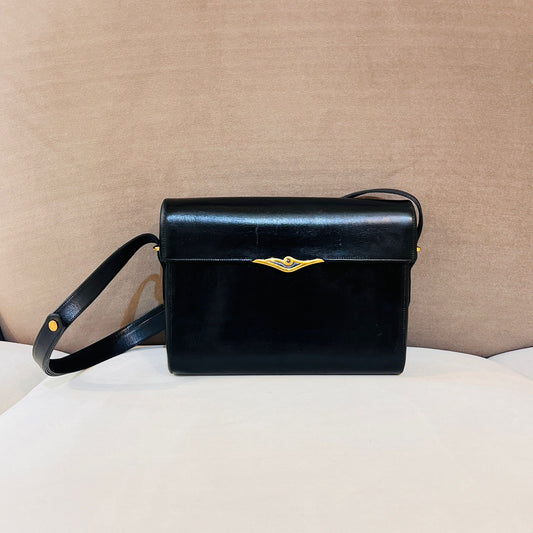 Cartier Vintage Black Leather Sapphire Line Shoulder Bag