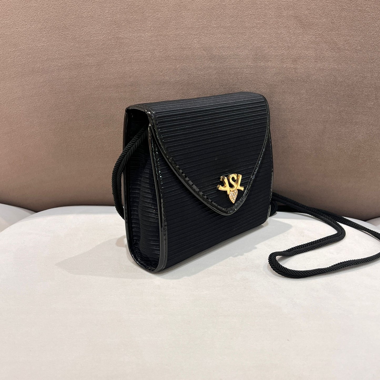Yves Saint Laurent Vintage Ysl Heart Crystal Black Leather Shoulder Bag