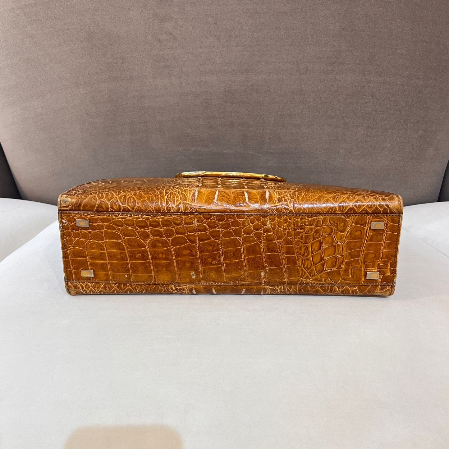 Celine Vintage Crocodile Embossed Circle Handle Bag