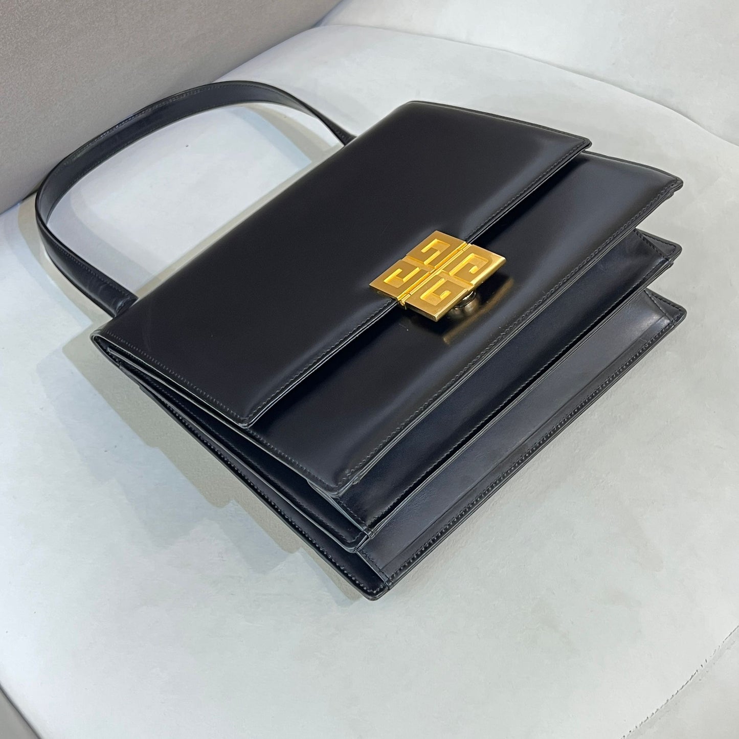 Givenchy Vintage 4G Logo Black Smooth Leather Shoulder Bag