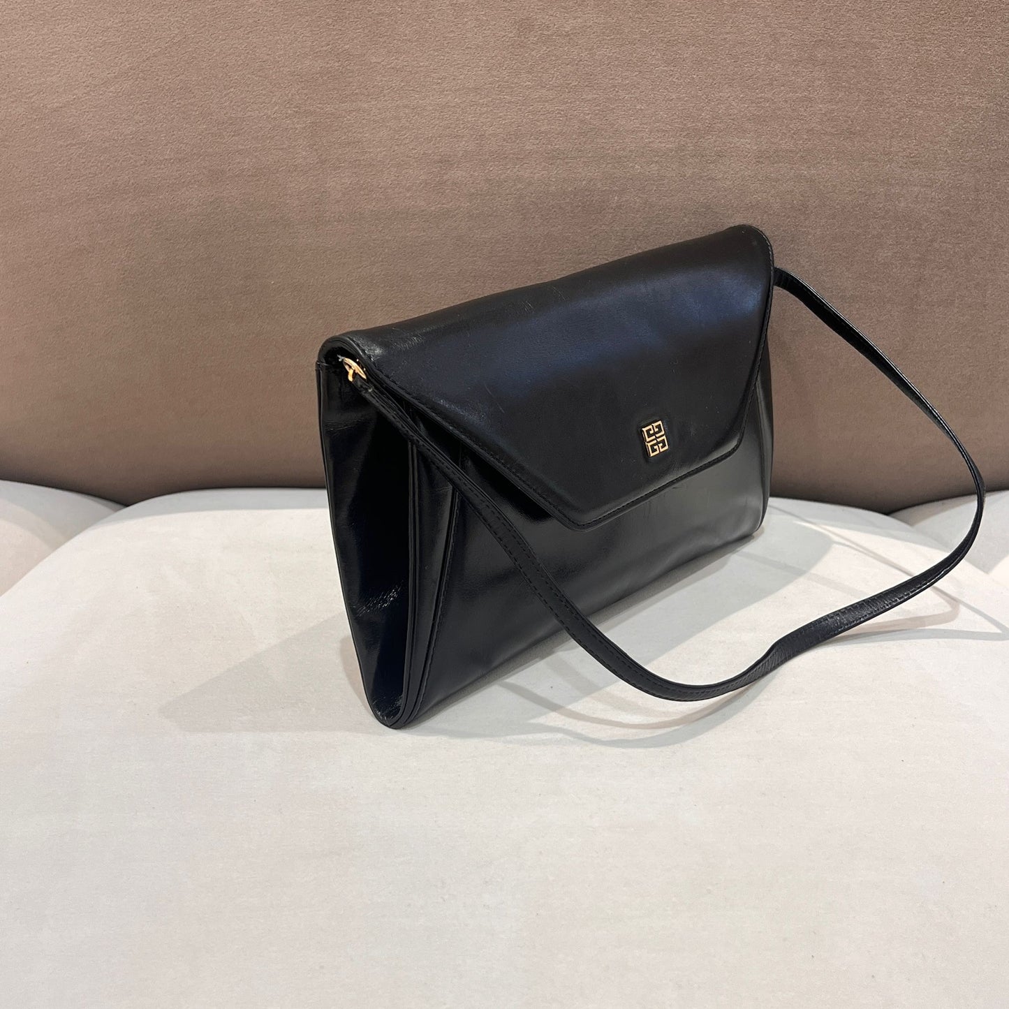 Givenchy Vintage Black Leather Envelope Shoulder Bag