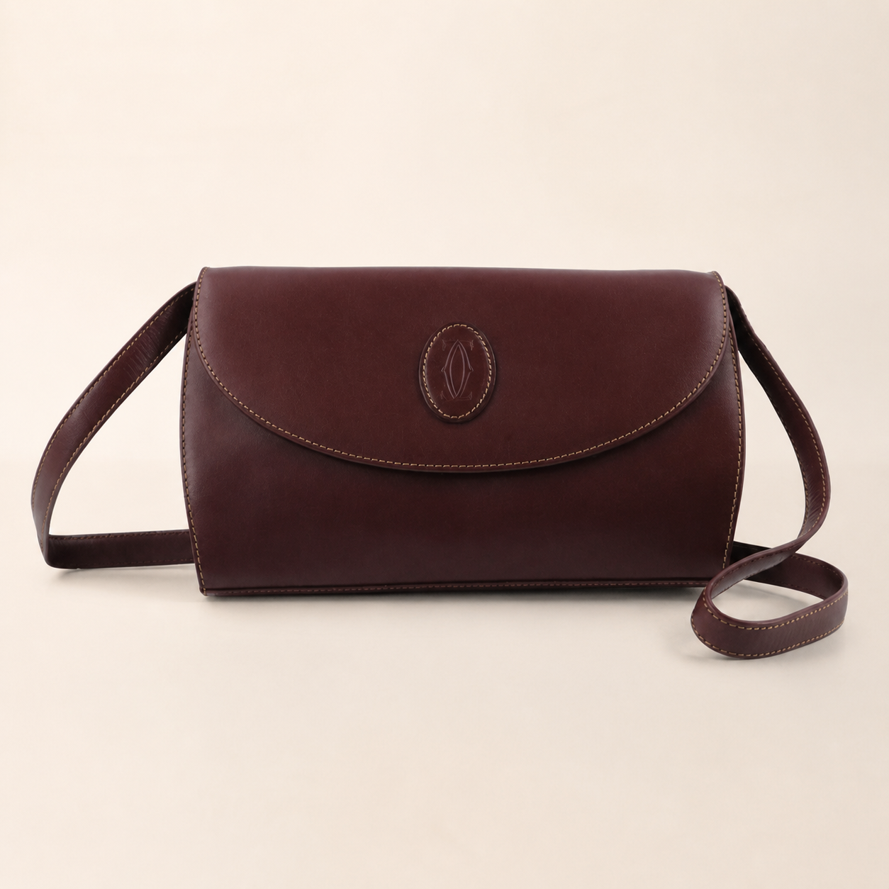 Cartier Must de Cartier vintage Bordeaux leather shoulder bag, front view