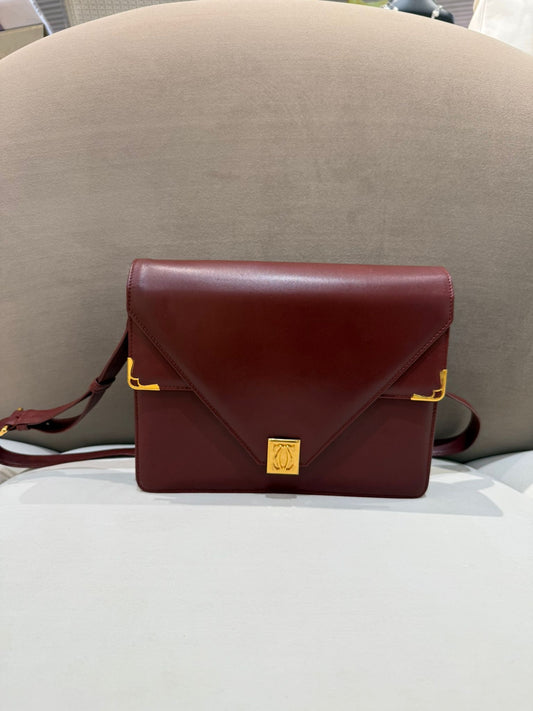 卡地亞復古 Must Line 酒紅色皮革單肩包