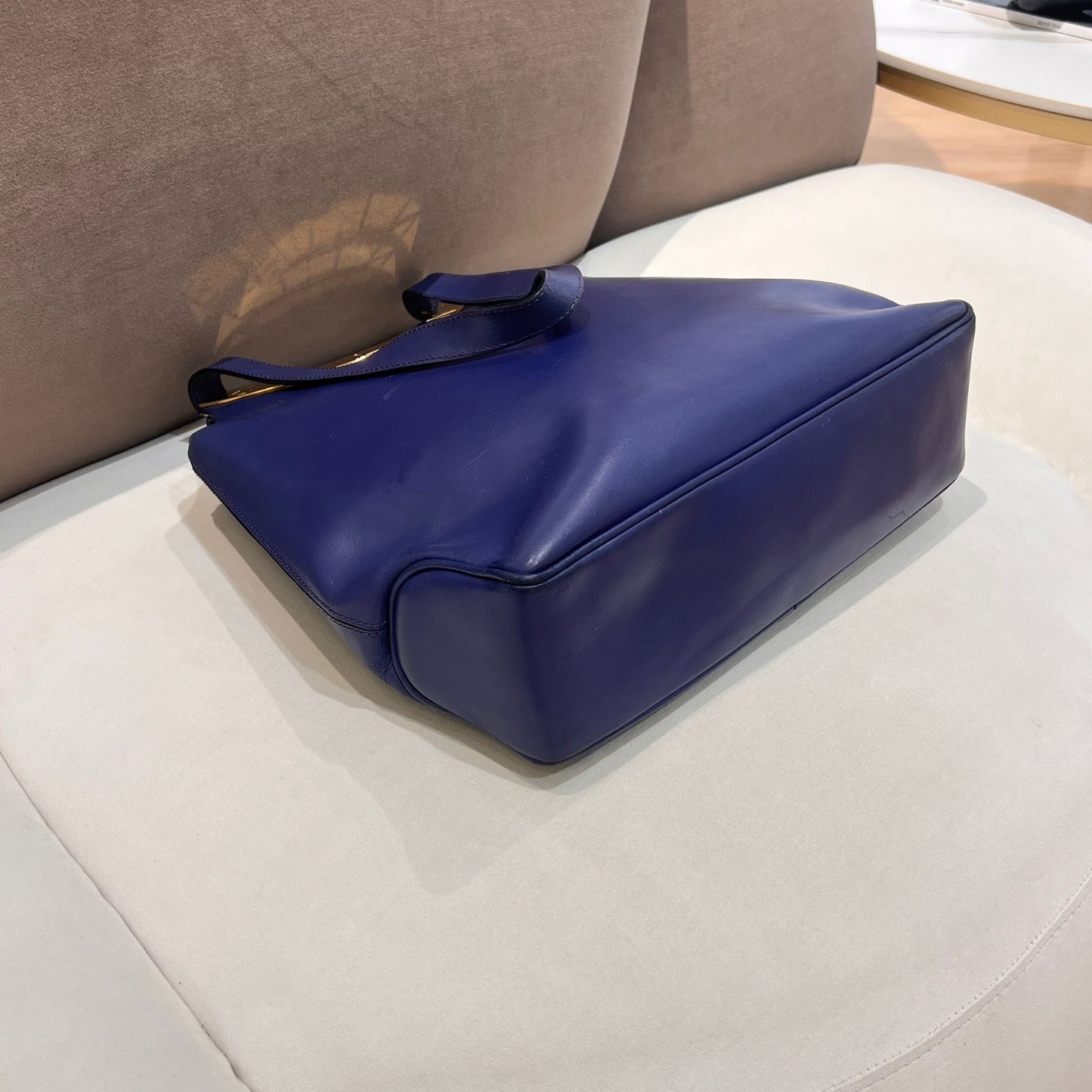 Celine Vintage Blue Leather Circle Logo Tote Bag