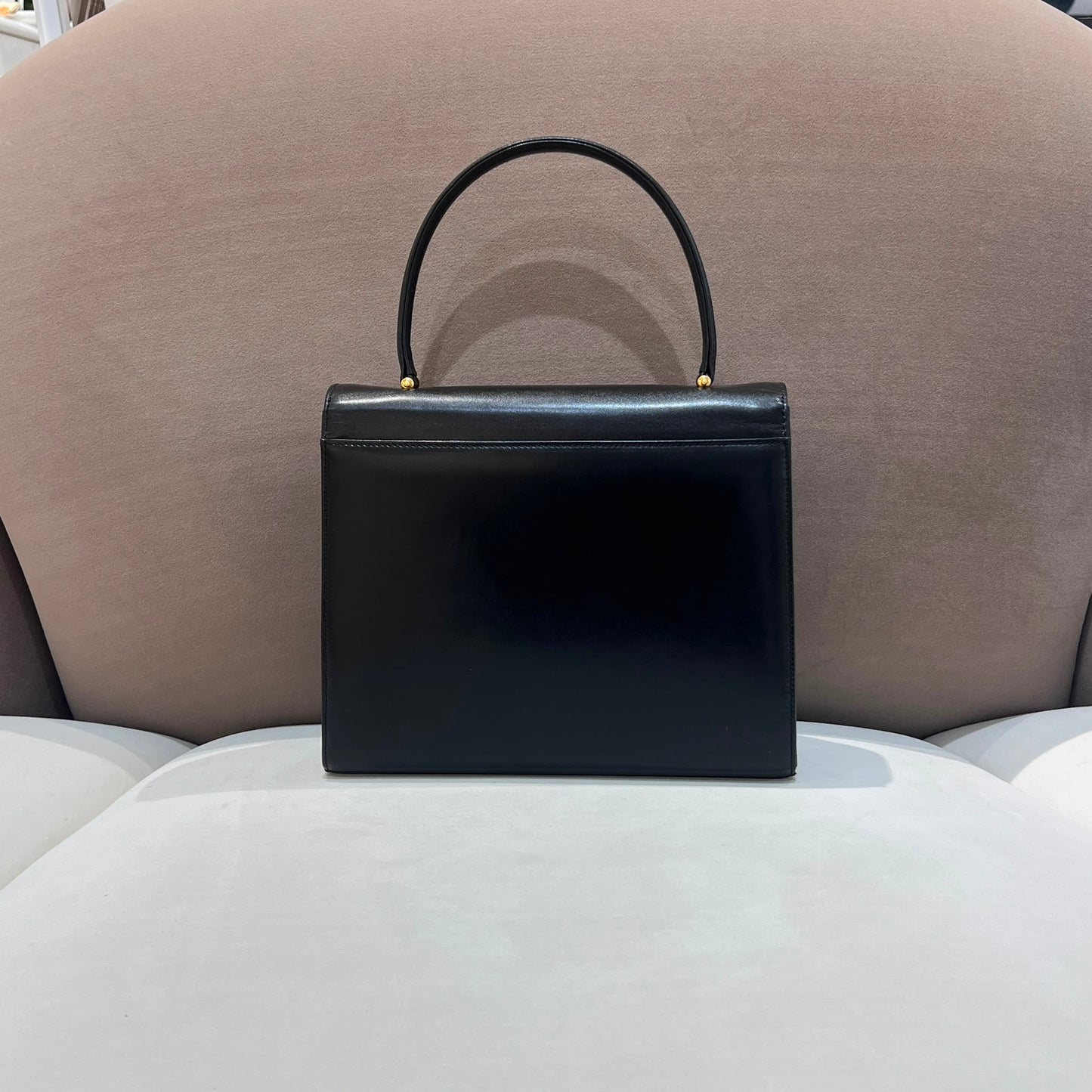 Givenchy Vintage Black Leather Structured Top Handle Handbag