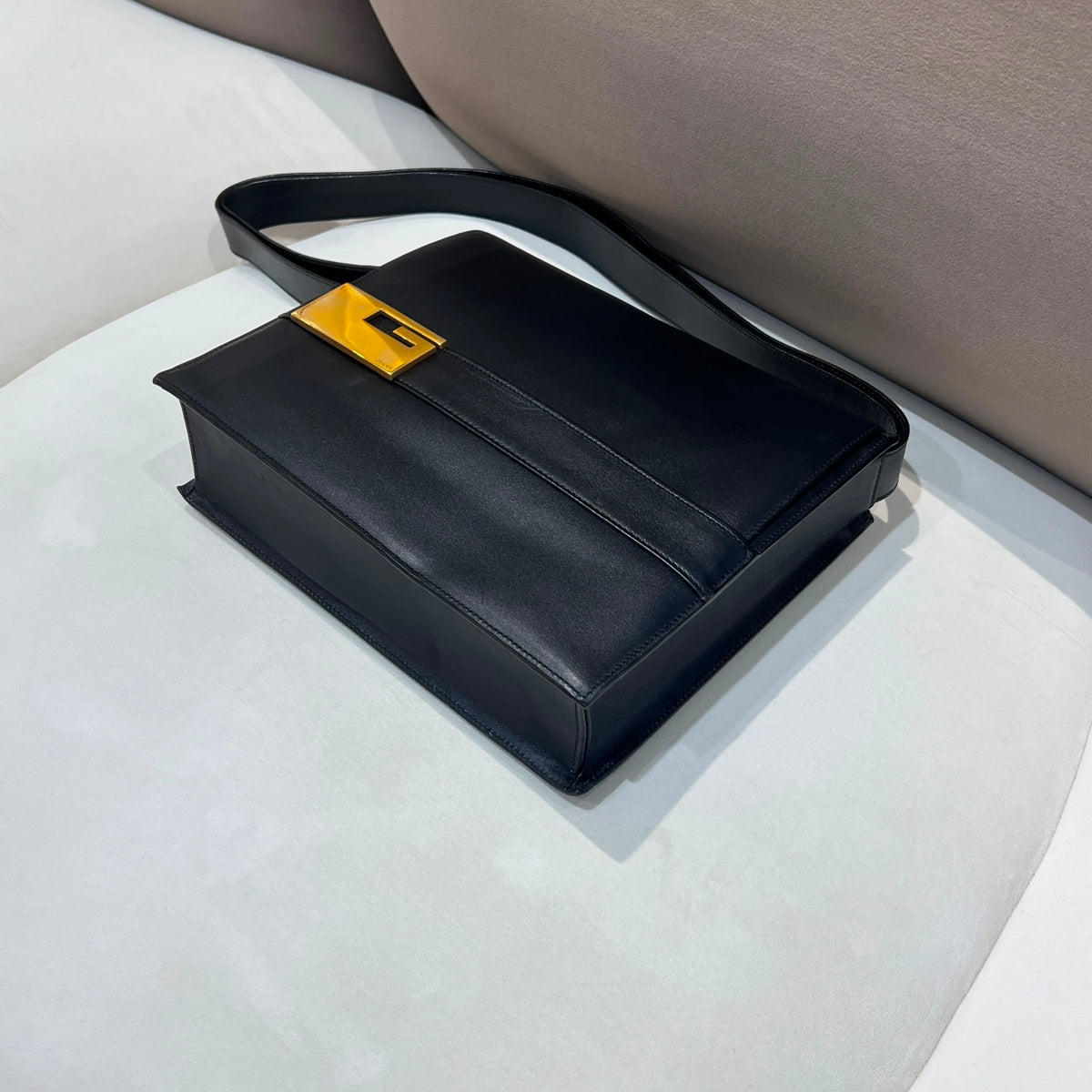 Gucci Vintage Black Leather G-Square Shoulder Bag