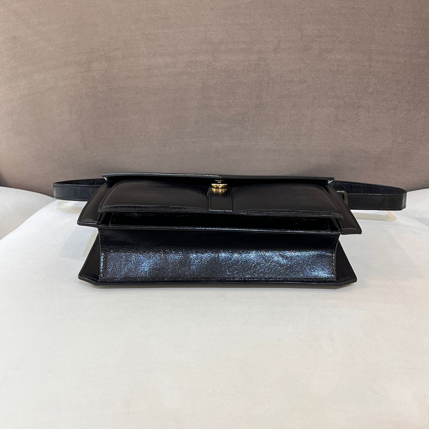 Yves Saint Laurent Vintage Lizard Embossed Leather Flap Shoulder Bag