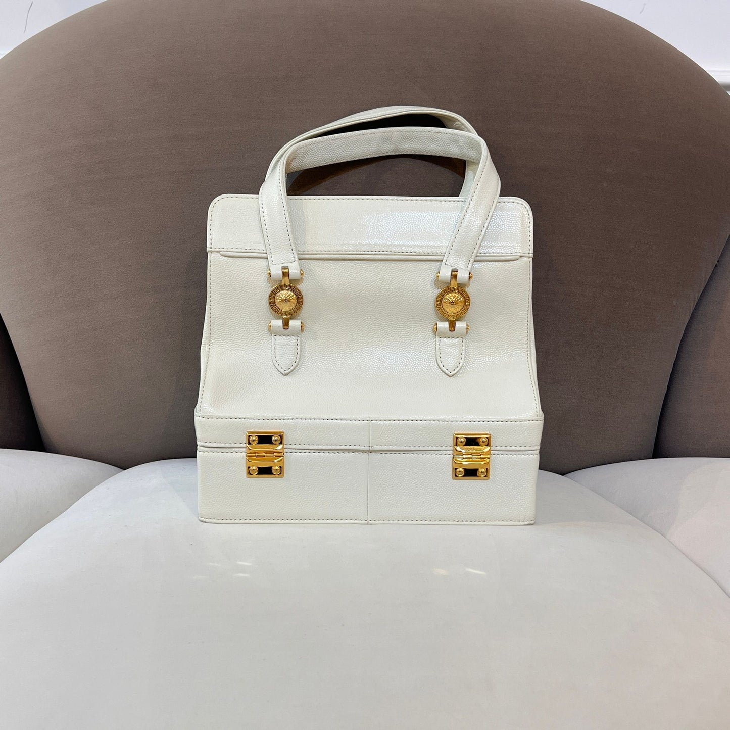 Gianni Versace Vintage White Medusa Structured Handbag