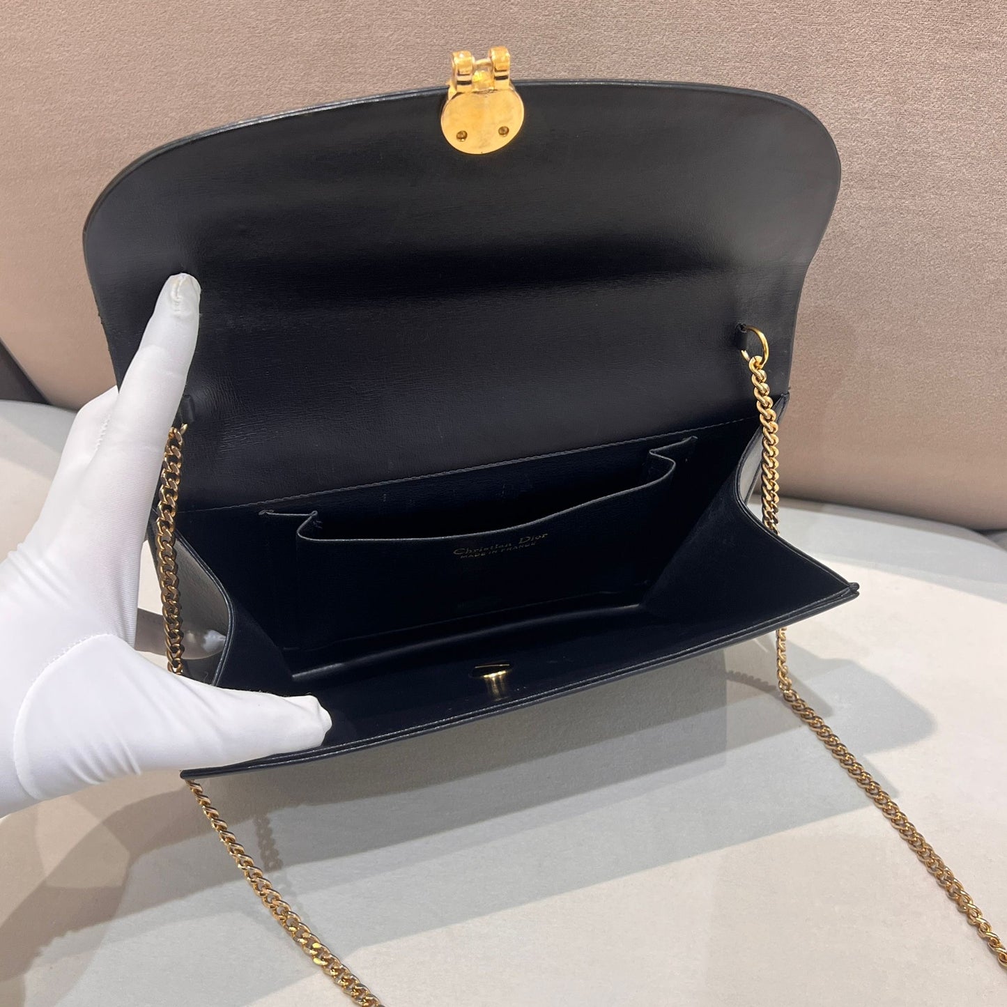 Christian Dior Vintage Black Leather Cd Chain Shoulder Bag