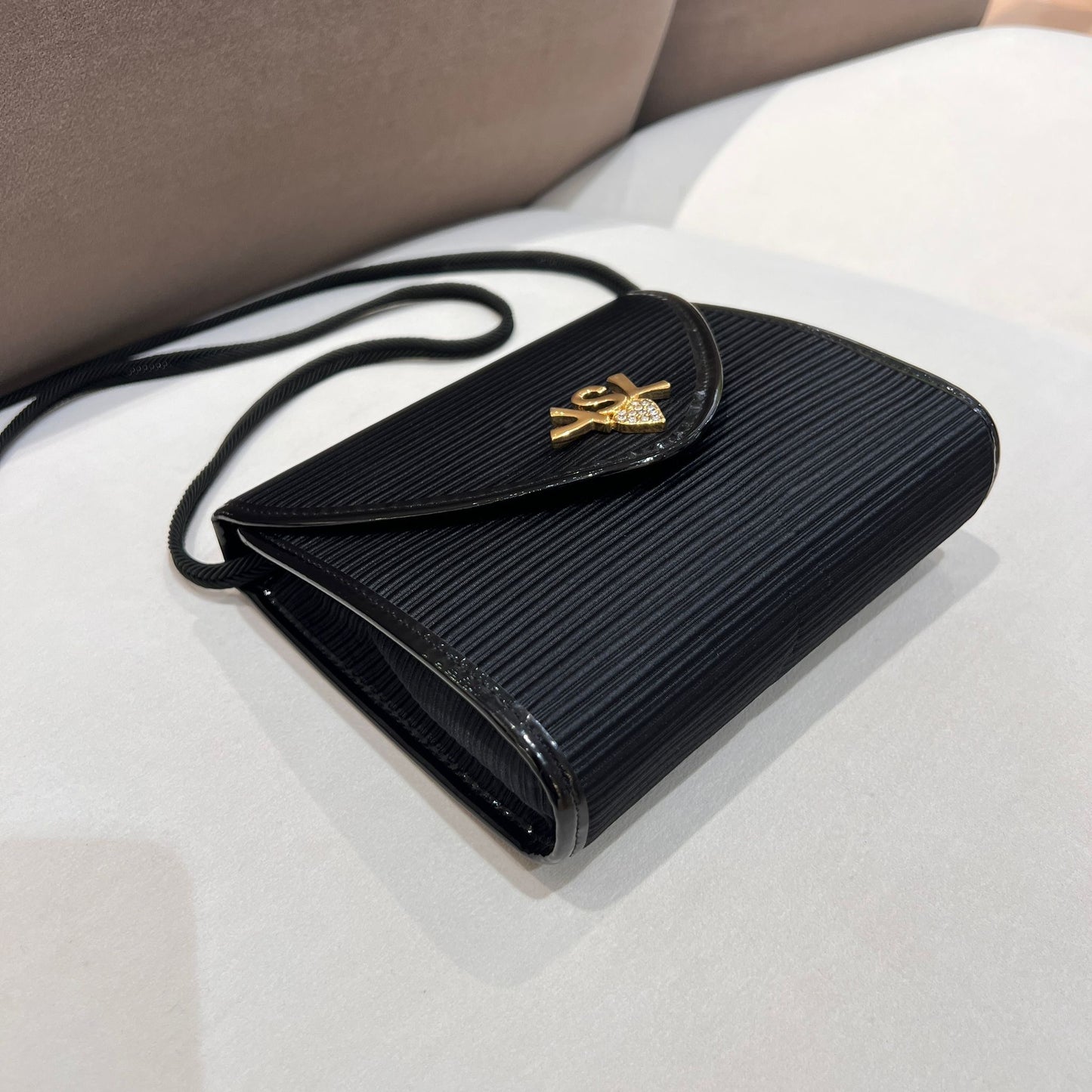 Yves Saint Laurent Vintage Ysl Heart Crystal Black Leather Shoulder Bag