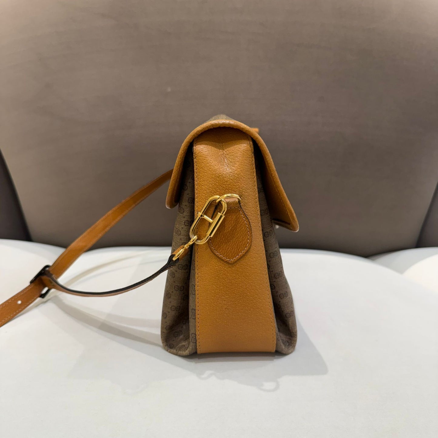 Gucci Vintage Micro Gg Canvas Beige Leather Shoulder Bag