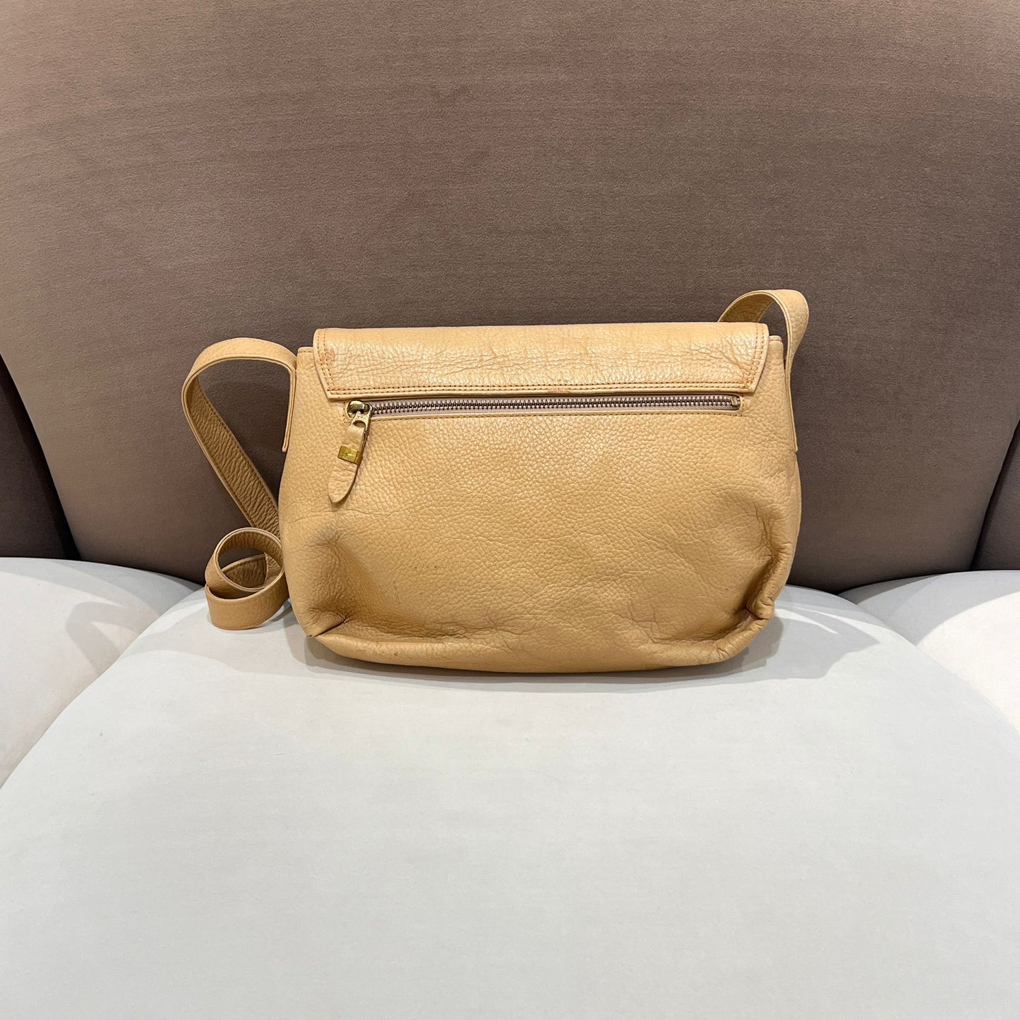 Givenchy Vintage Embossed Logo Beige Leather Shoulder Bag