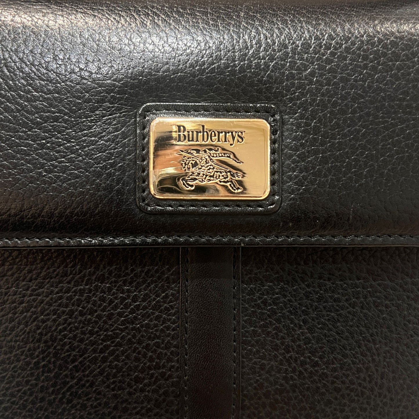 Burberry Vintage Black Grained Leather Top Handle Flap Handbag