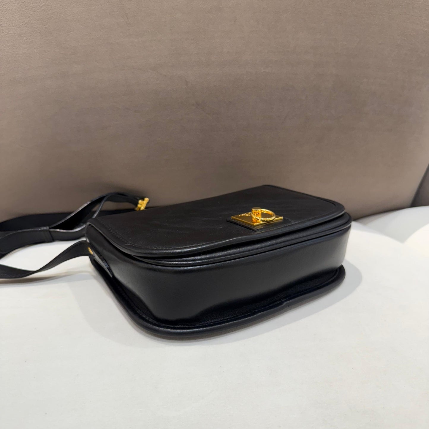 Celine Vintage Gancini Mini Flap Black Calfskin Shoulder Bag