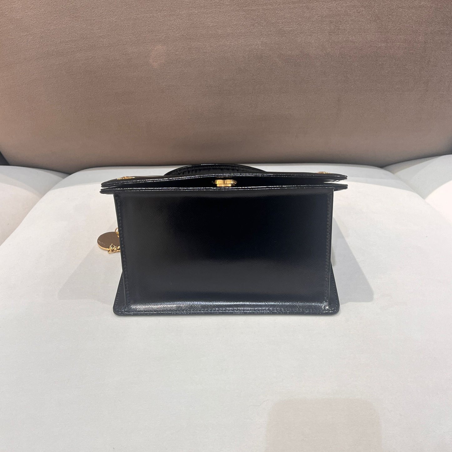 Versace Vintage Medusa Charm Black Leather Top Handle Handbag