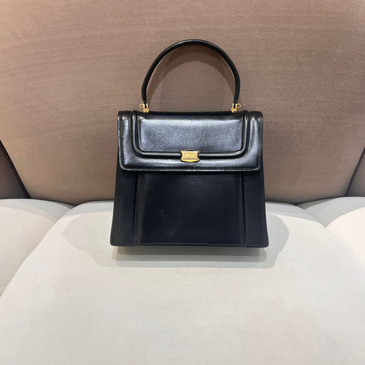 Bally Vintage Black Leather Top Handle Structured Handbag