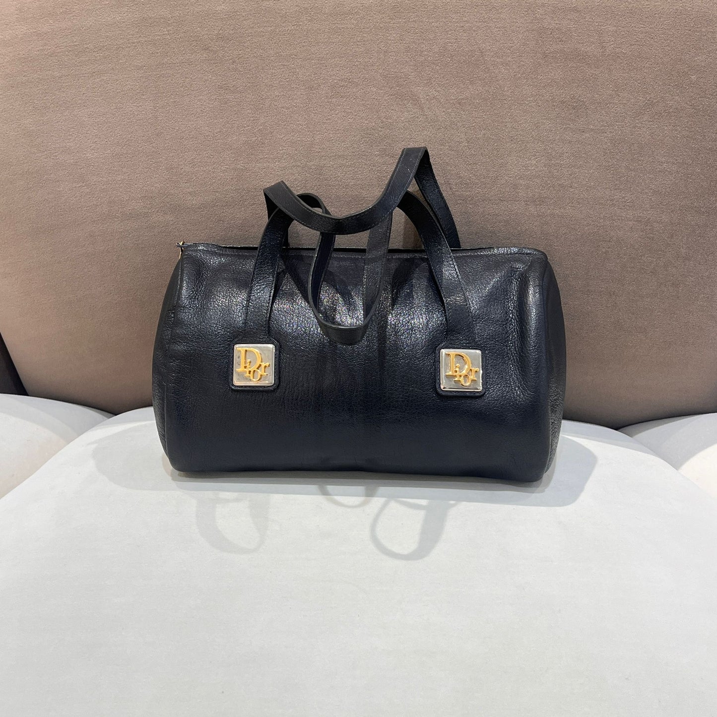 Christian Dior Vintage Cd Logo Black Leather Barrel Shoulder Bag