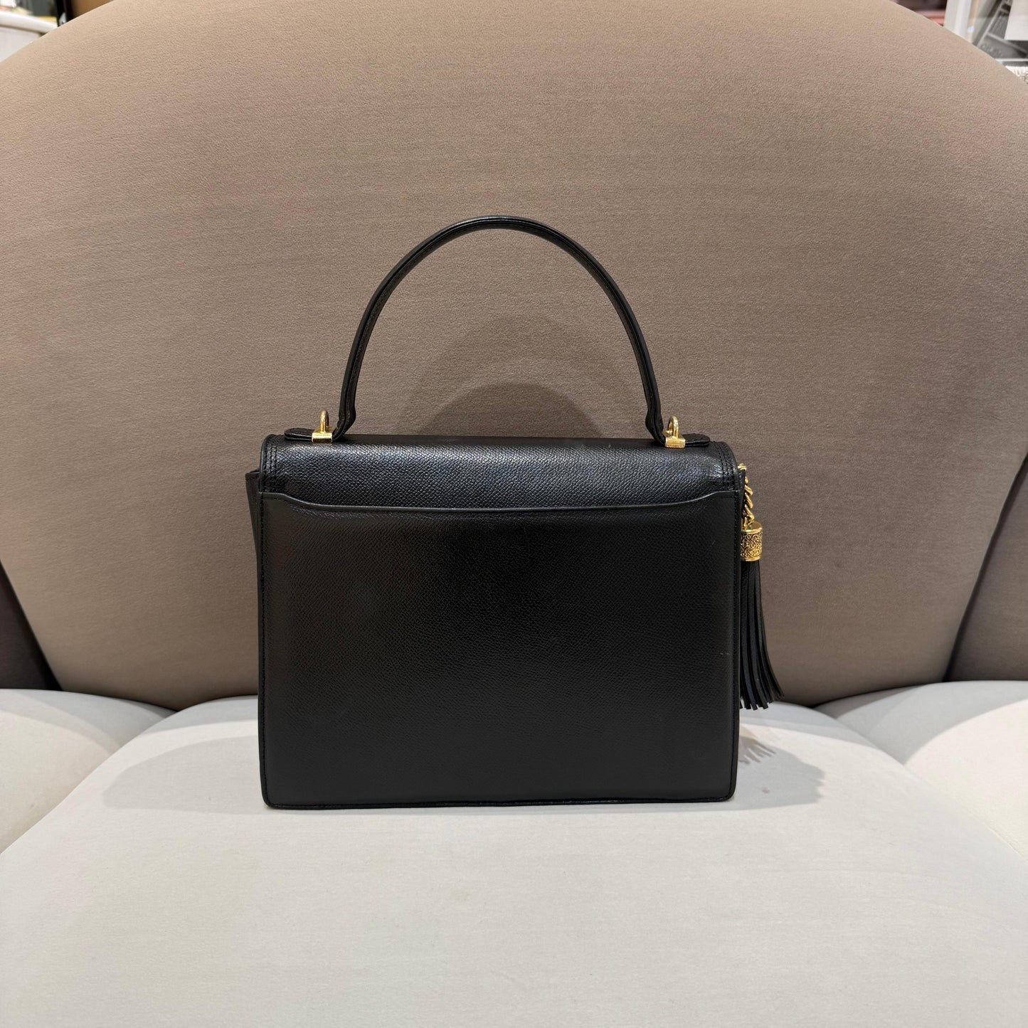 Valentino Garavani Vintage Black Leather 2-Way Top Handle Shoulder Bag