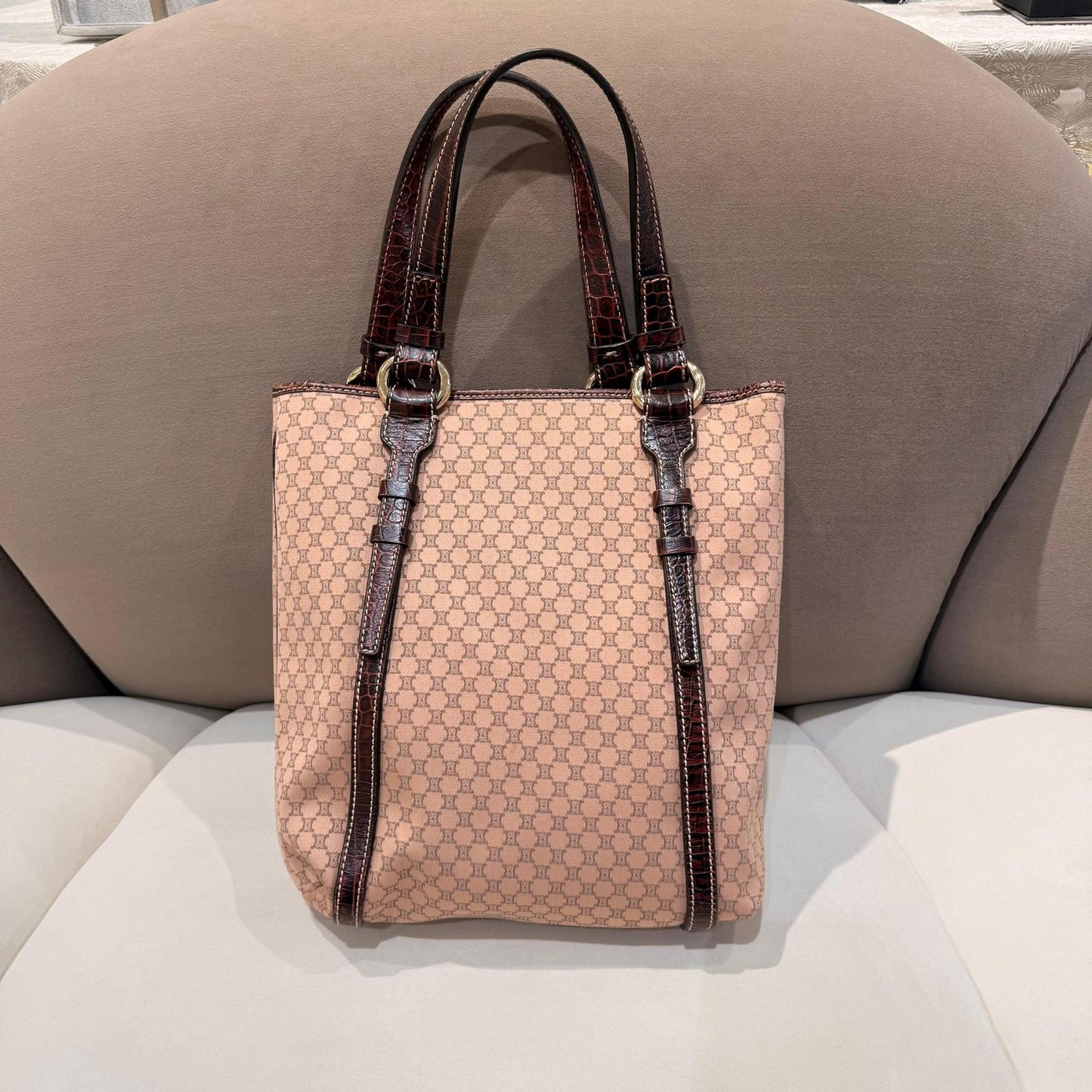 CELINE vintage dusty pink monogram tote bag, full view