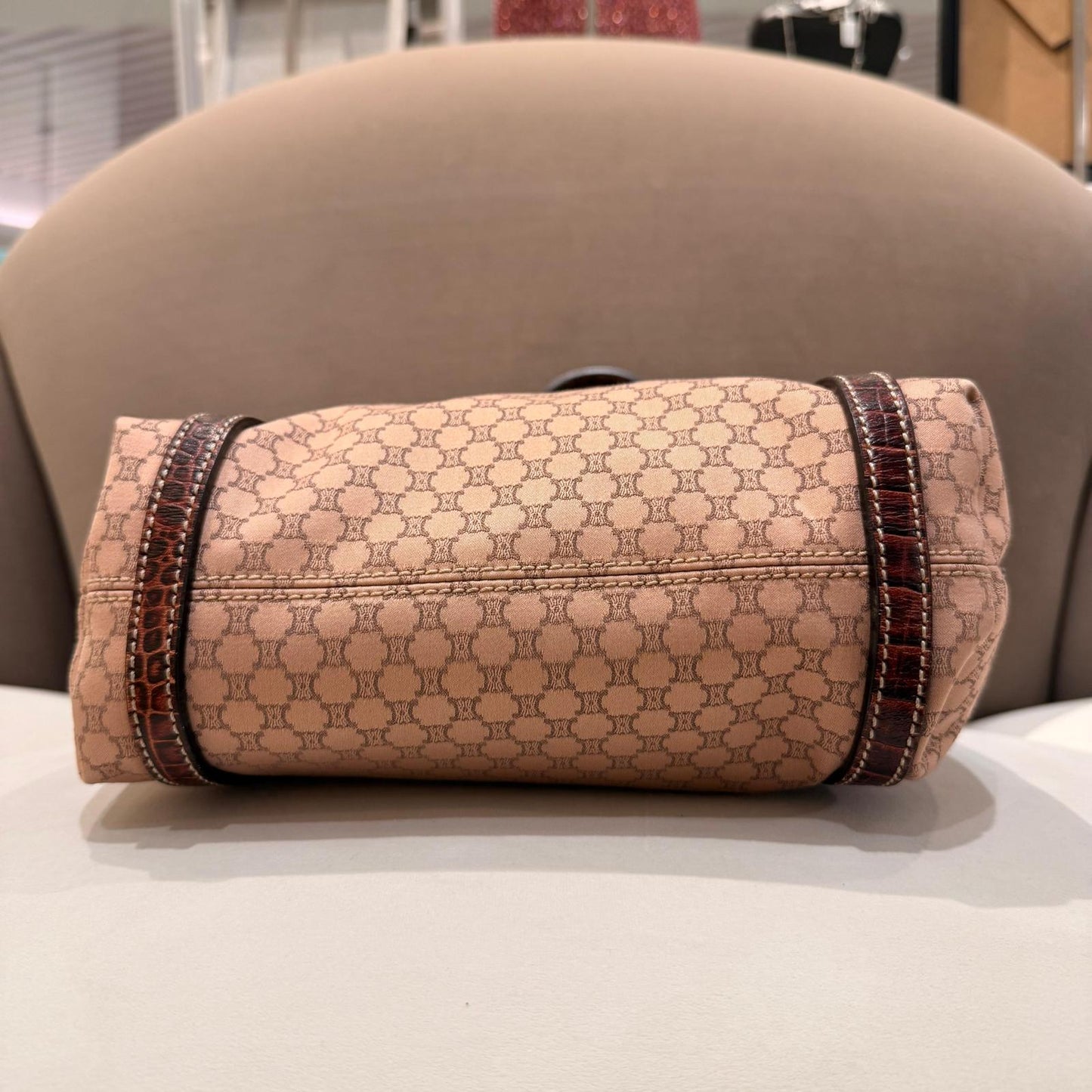 CELINE vintage dusty pink monogram tote bag, bottom view