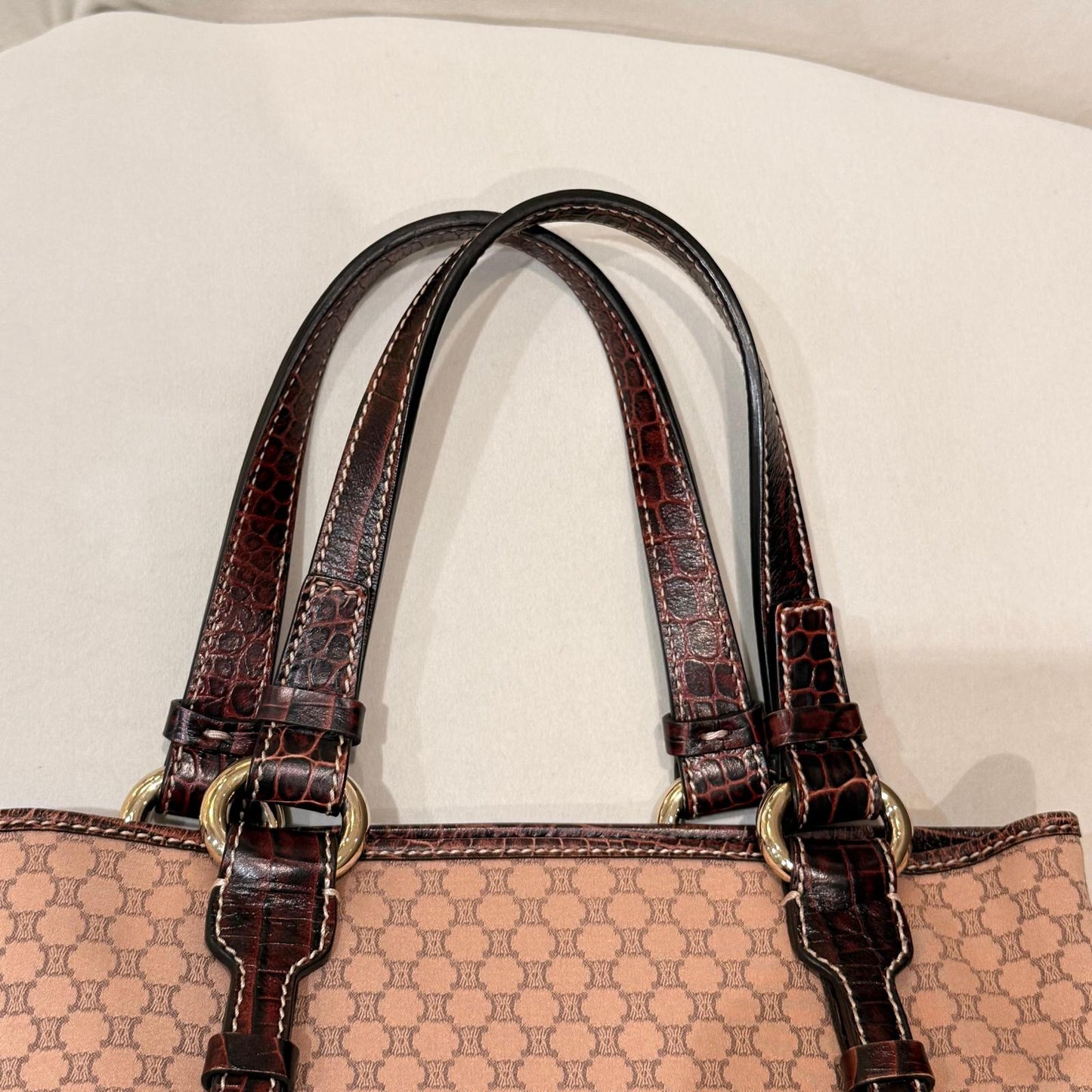 CELINE vintage tote bag croc-embossed leather handles detail