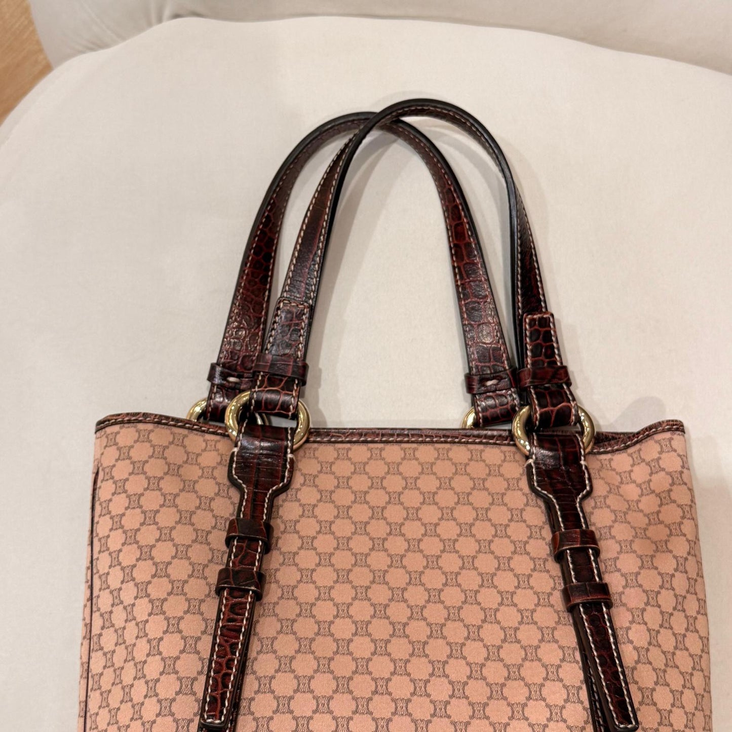CELINE vintage tote bag twin handles and ring hardware detail