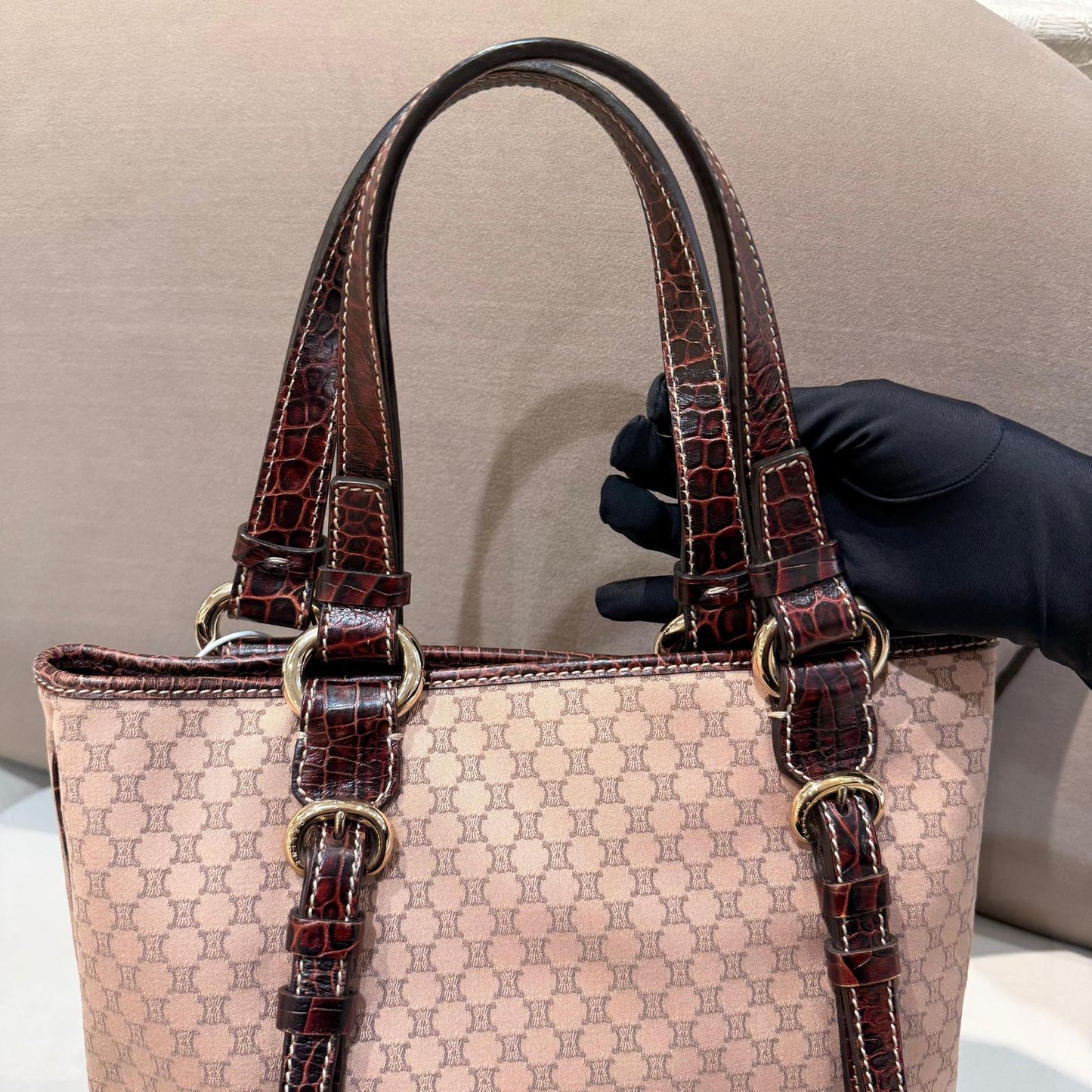 CELINE vintage tote bag handle attachments and silver-tone ring hardware
