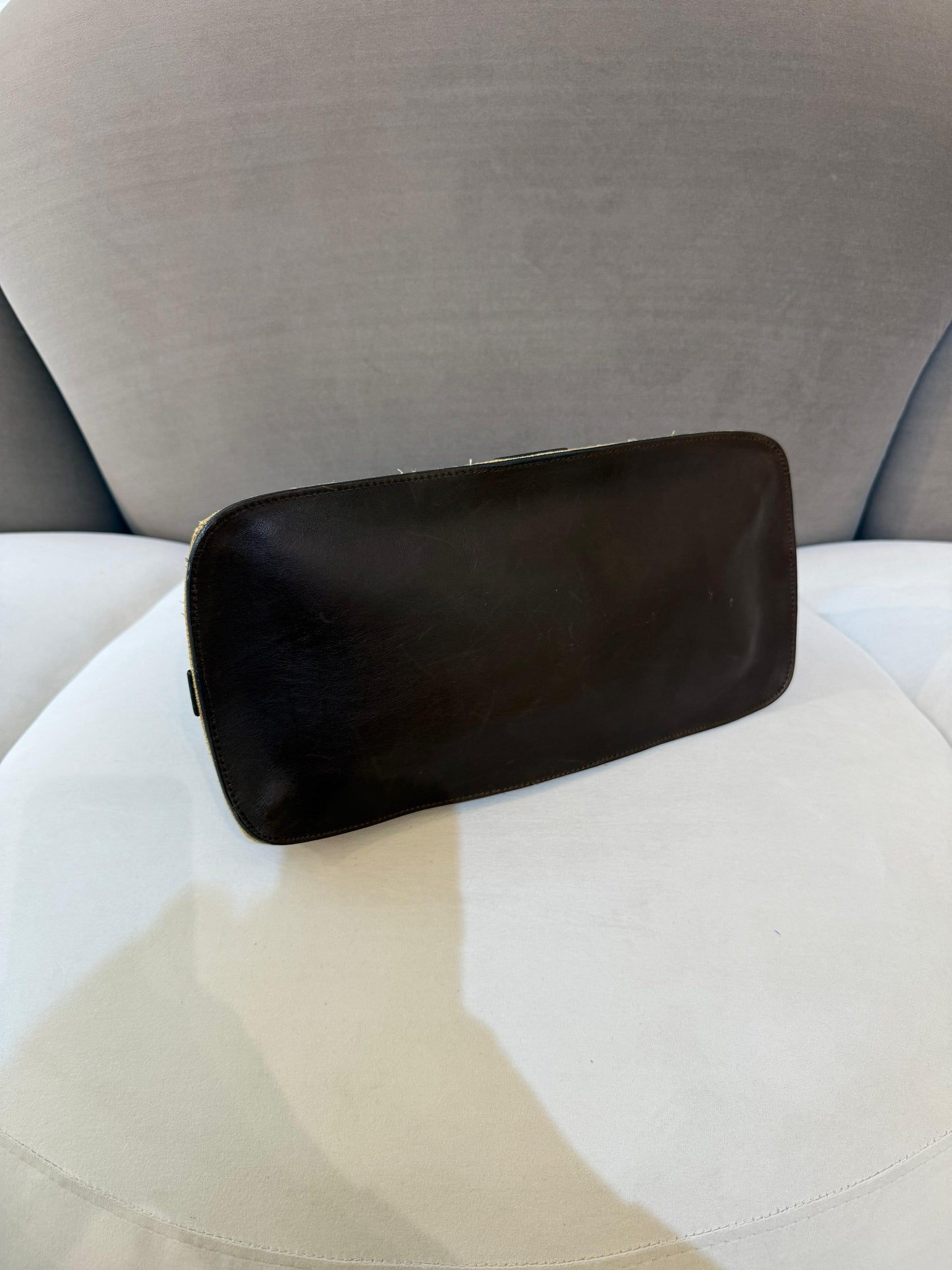 Bottega Veneta Vintage Woven Handle Raffia & Leather Handbag