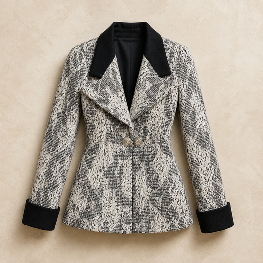 Chanel Paris À Rome Monochrome Lace Cropped Jacket Size 40 - front view
