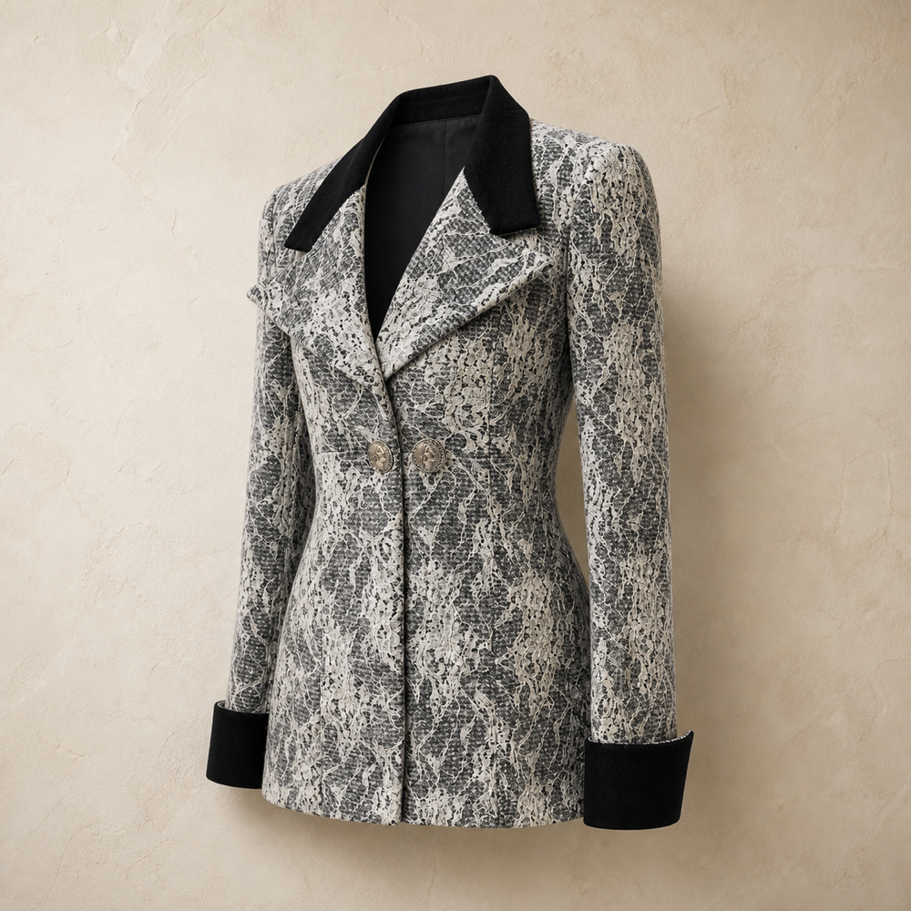 Chanel Paris À Rome Monochrome Lace Cropped Jacket Size 40 - left-front view