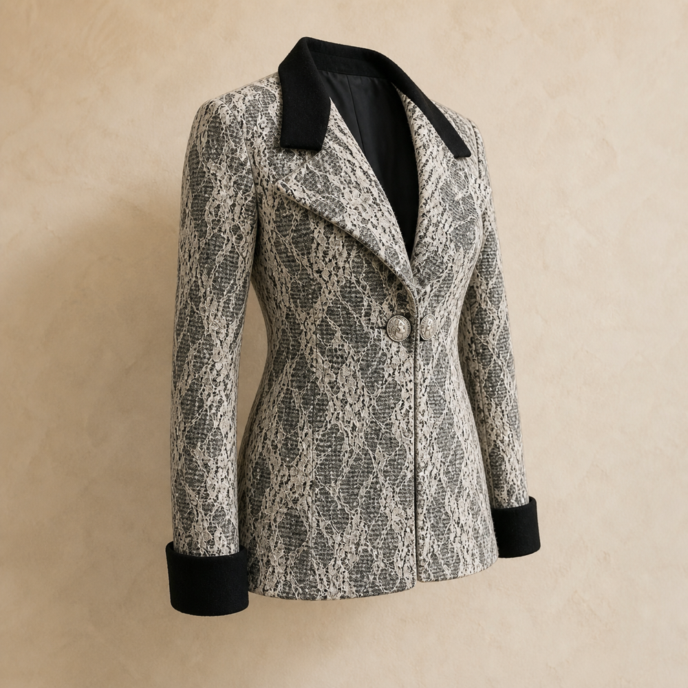 Chanel Paris À Rome Monochrome Lace Cropped Jacket Size 40 - right-front view