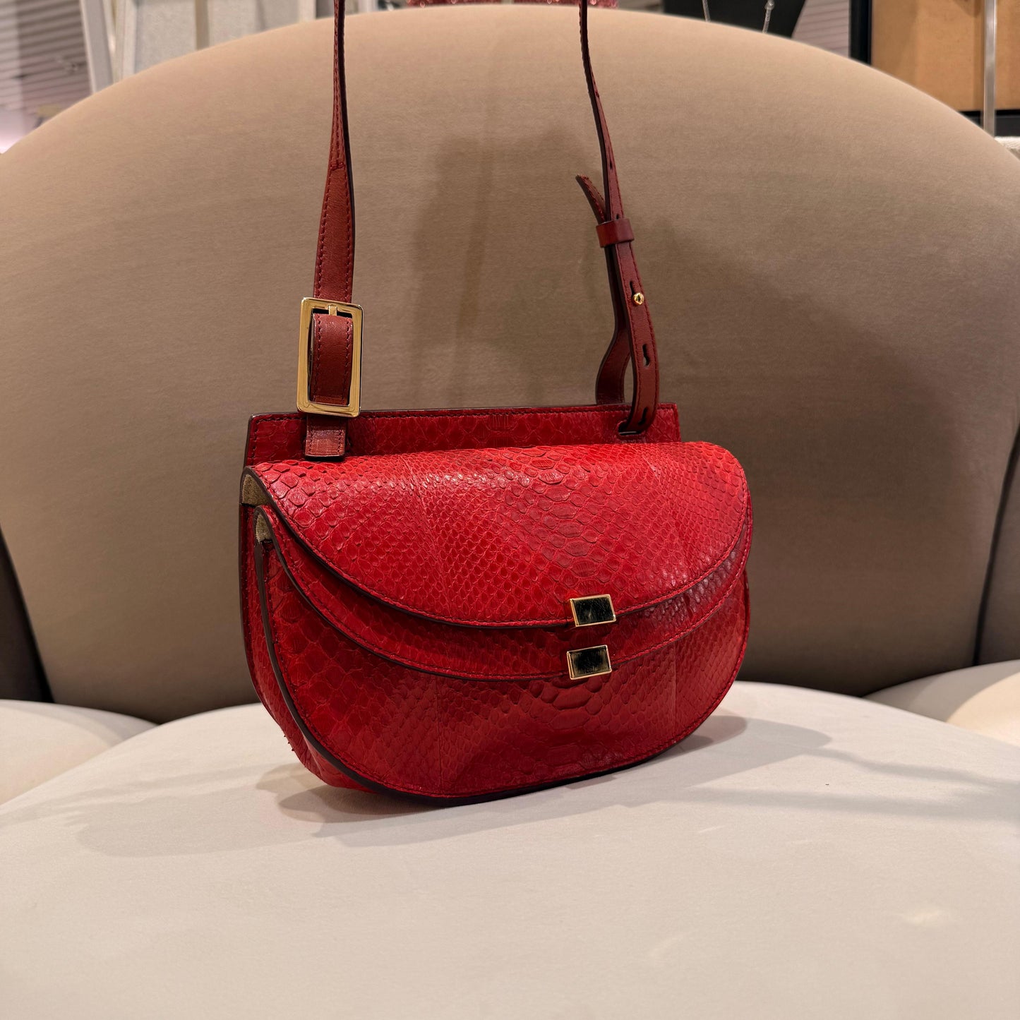 Chloé Georgia Mini red python leather shoulder bag – side angle