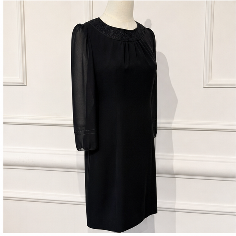 Chloe vintage black dress with sheer sleeves right front view