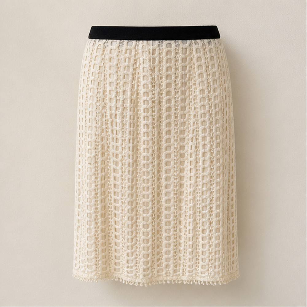 Chloe vintage cream cotton lace skirt front view