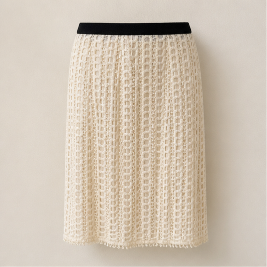 Chloe vintage cream cotton lace skirt front view